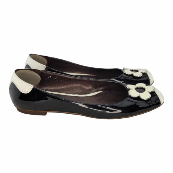 Sesto Meucci Black and Cream Patent Leather Flowered Ballet Flats Women's Sz 11 - Picture 2 of 10
